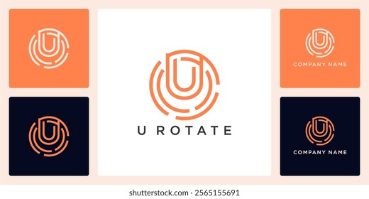 Rotation tech with letters U logo design and icon