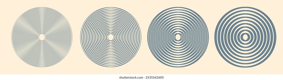 Rotação linha de giro traçado círculo ícone de efeito de disco vetor gráfico ilustração conjunto, linear fino a grosso twist girando forma ondulação geométrica, giratório giratório redondo onda onda imagem hipnótica abstrata