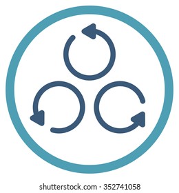 Rotation vector icon. Style is bicolor flat circled symbol, cyan and blue colors, rounded angles, white background.