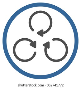 Rotation vector icon. Style is bicolor flat circled symbol, cobalt and gray colors, rounded angles, white background.