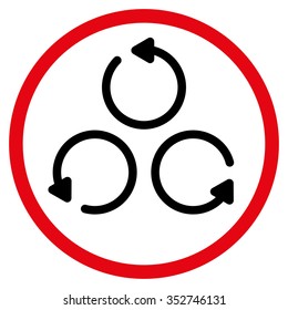 Rotation vector icon. Style is bicolor flat circled symbol, intensive red and black colors, rounded angles, white background.