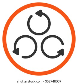 Rotation vector icon. Style is bicolor flat circled symbol, orange and gray colors, rounded angles, white background.