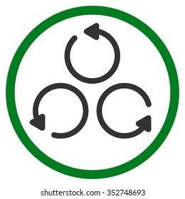 Rotation vector icon. Style is bicolor flat circled symbol, green and gray colors, rounded angles, white background.