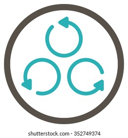 Rotation vector icon. Style is bicolor flat circled symbol, grey and cyan colors, rounded angles, white background.