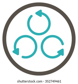 Rotation vector icon. Style is bicolor flat circled symbol, grey and cyan colors, rounded angles, white background.