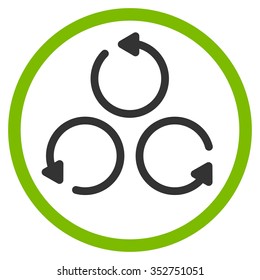 Rotation vector icon. Style is bicolor flat circled symbol, eco green and gray colors, rounded angles, white background.