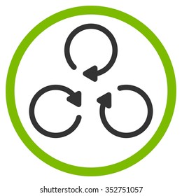 Rotation vector icon. Style is bicolor flat circled symbol, eco green and gray colors, rounded angles, white background.