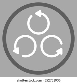 Rotation vector icon. Style is bicolor flat circled symbol, dark gray and white colors, rounded angles, silver background.