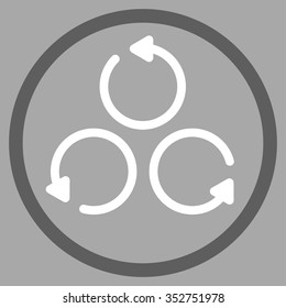 Rotation vector icon. Style is bicolor flat circled symbol, dark gray and white colors, rounded angles, silver background.