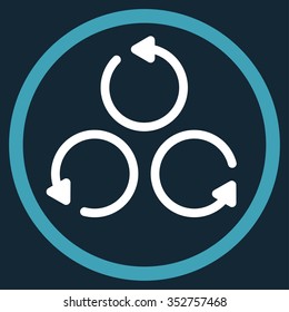 Rotation vector icon. Style is bicolor flat circled symbol, blue and white colors, rounded angles, dark blue background.
