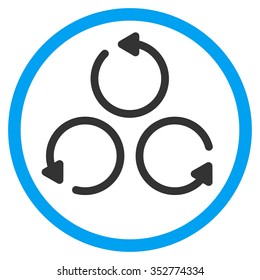 Rotation vector icon. Style is bicolor flat circled symbol, blue and gray colors, rounded angles, white background.