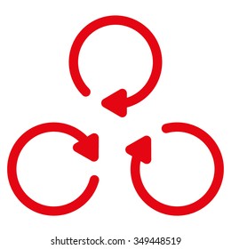 Rotation vector icon. Style is flat symbol, red color, rounded angles, white background.