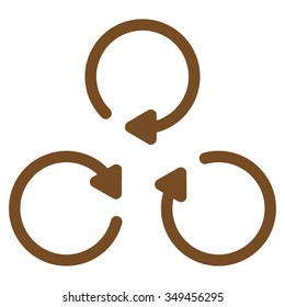 Rotation vector icon. Style is flat symbol, brown color, rounded angles, white background.