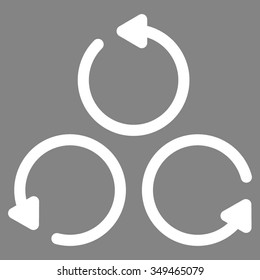 Rotation vector icon. Style is flat symbol, white color, rounded angles, gray background.