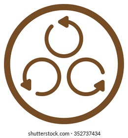 Rotation vector icon. Style is flat circled symbol, brown color, rounded angles, white background.