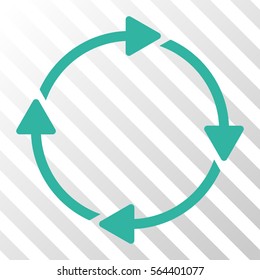 Rotation vector pictograph. Illustration style is flat iconic cyan symbol on a hatched transparent background.