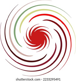 Rotación de una vórtice con un centro rojo y divergentes rayos multicolor

