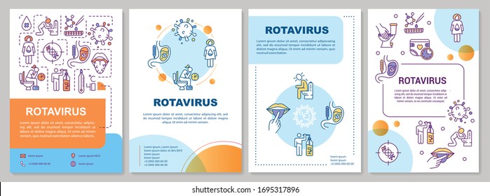 Rotavirus infection brochure template. Stomach flu transmission. Flyer, booklet, leaflet print, cover design with linear icons. Vector layouts for magazines, annual reports, advertising posters