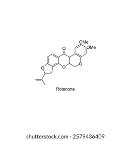 Rotenone skeletal structure.Isoflavonoid compound schematic illustration. Simple diagram, chemical structure.
