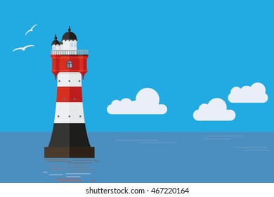 Roter Sand historic lighthouse in the Weser estuary vector illustration