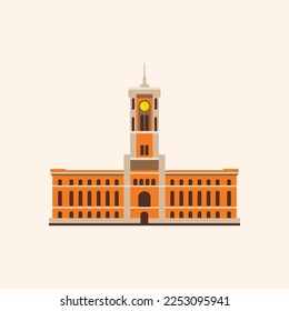 Rotes Rathaus, the town hall of Berlin.  Flat illustration. 