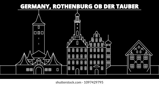 Rothenburg ob der Tauber silhouette skyline. Germany - Rothenburg ob der Tauber vector city, german linear architecture, travel illustration, outline landmarks. Germany flat icon, german line banner