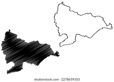 Rother Non-metropolitan District (Reino Unido de Gran Bretaña e Irlanda del Norte, condado ceremonial East Sussex, Inglaterra) mapa de ilustración vectorial, mapa de esbozos de dibujos