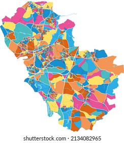 Rotherham, Yorkshire y Humber, Inglaterra colorido mapa de arte vectorial de alta resolución con límites de ciudad. Bordes blancos para las carreteras principales. Muchos detalles. Formas azules para el agua. 