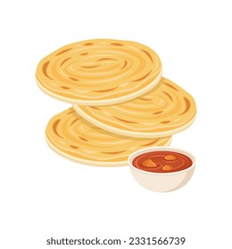 Roti canai (roti cane) or roti parotta, an Indian flatbread illustration