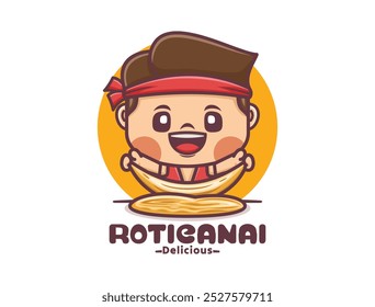 Design de mascote de desenhos animados roti canai, ilustração vetorial em estilo de contorno.