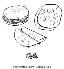 Roti food sketch separated on white. Vector drawing of Flatbread, usually known in India, Pakistan. Food illustration series.