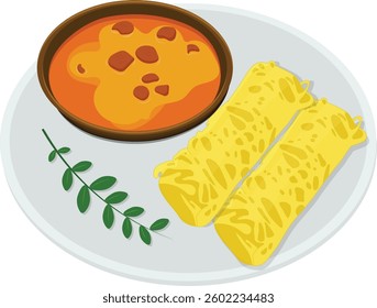 Roti jala, roti kirai, net bread or lace pancake Asian food vector illustration