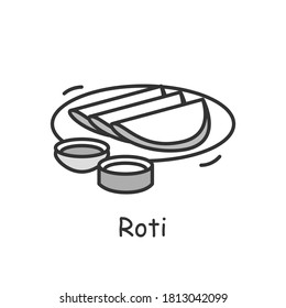 Roti line icon. Indian subcontinental cuisine. Wholemeal flour flatbread. Traditional delicious Indian dish. Asian food. Isolated vector illustration. Editable stroke 