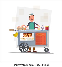 roti seller with cart - vector illustration