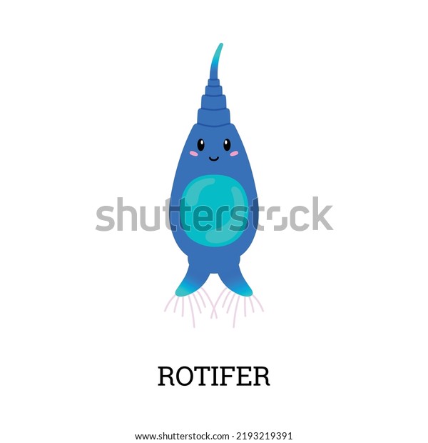 Rotifer sea plankton\
cartoon character of microorganism or microscopic animal, flat\
vector illustration isolated on white background. Rotifer\
crustacean of the\
marine.
