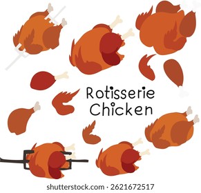 rotisserie chicken set vector illustration. Good for banner, poster, greeting card, party card, invitation, template, advertising, campaign, and social media.