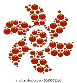 Rotor composition of tomatoes in different sizes. Vector tomato elements are combined into rotor illustration. Vegetable vector design concept.