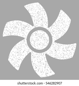 Rotor grainy textured icon for overlay watermark stamps. Flat symbol with scratched texture. Dotted vector white ink rubber seal stamp with grunge design on a silver background.