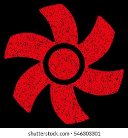 Rotor grainy textured icon for overlay watermark stamps. Flat symbol with dust texture. Dotted vector red ink rubber seal stamp with grunge design on a black background.