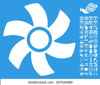 Rotor icon with bonus calendar and time service icon set. Vector illustration style is flat iconic symbols, white color, blue background.