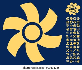 Rotor icon with bonus configuration icon set. Vector illustration style is flat iconic symbols, yellow color, blue background.