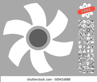 Rotor icon with bonus service pictograms. Vector illustration style is flat iconic symbols, dark gray and white colors, silver background.