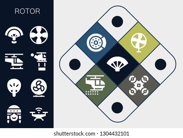 rotor icon set. 13 filled rotor icons.  Simple modern icons about  - Fan, Drone, Helicopter, Propeller, Brake disc