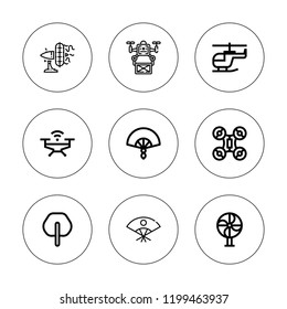 Rotor icon set. collection of 9 outline rotor icons with drone, fan icons. editable icons.
