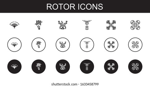 rotor icons set. Collection of rotor with fan, helicopter, drone. Editable and scalable rotor icons.