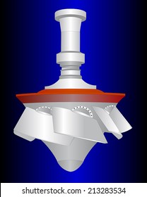 Rotor Kaplan water turbine with adjustable blades with high performance and using water power to drive the generator power even in case of fluctuating flow or above the water level. 