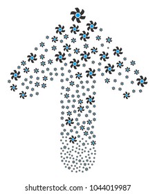 Rotor pattern done in the collection of upwards cursor arrow. Upwards navigation arrow composition organized from rotor symbols.