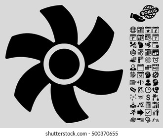 Rotor pictograph with bonus calendar and time management graphic icons. Vector illustration style is flat iconic symbols, black color, light gray background.