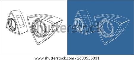 Rotor Rotary Engine 3d Vector technical line drawing blueprint. isolated on transparent background
