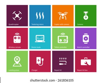 Rotorcraft drone icons on color background. Vector illustration.